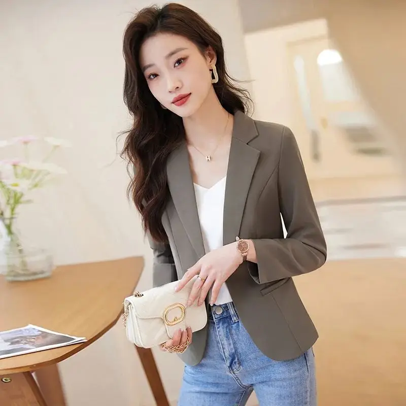 Coffee Short Suit Jacket Female Small Spring New Fashion Temperament Goddess Fan Casual Suit Jacket Women's Clothing Simple