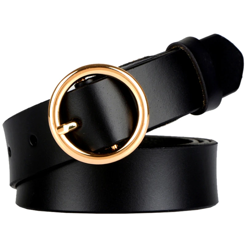 

Высококачественный женский ремень с круглой пряжкой из натуральной кожи из натуральной яловой кожи, универсальные модные черные винтажные украшенные джинсы, украшение