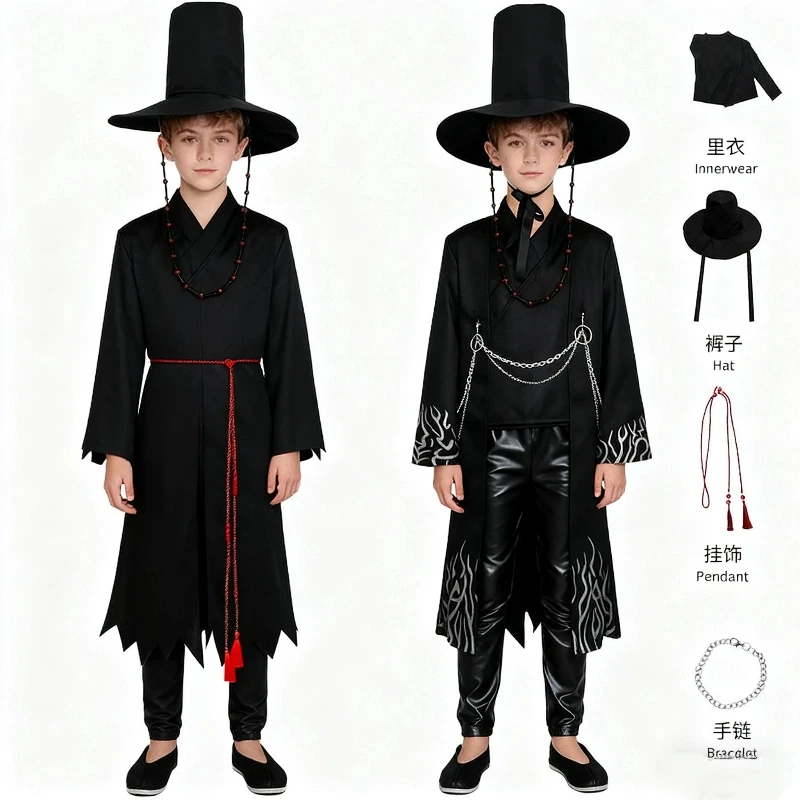 

Корейское аниме «Охотник на демонов» Saja Boy Jinu Shajia, ролевой костюм для мальчика, комбинированный мужской костюм Kpop, шляпа, карнавальный комплект на Хэллоуин