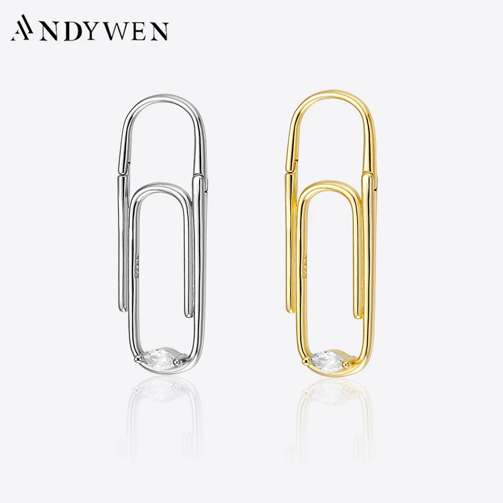 ANDYWEN 100% 925 Sterling Silver Gold Pin Thread Hoop Clip Rock Punk Huggies Single 2023 Wedding Jewelry Gift Plain Earring