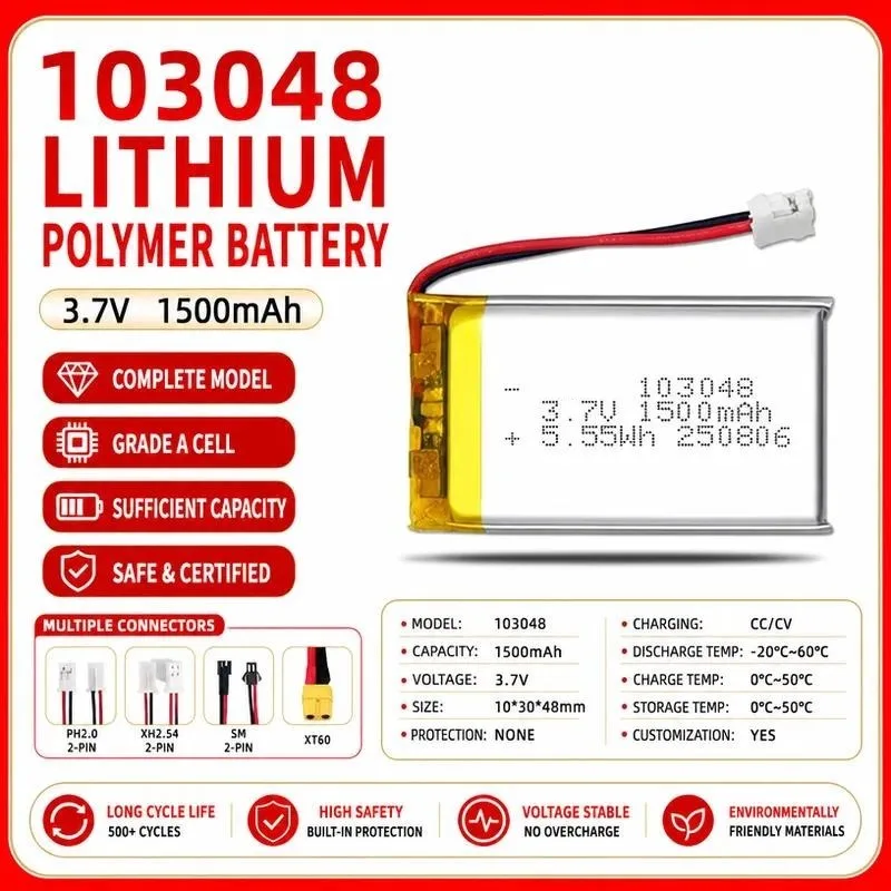 [New] 3pcs 3.7V 1500mAh 103048 Polymer Lithium Battery for Small Fan Beauty Instrument Solar Light Water Replenishment Device