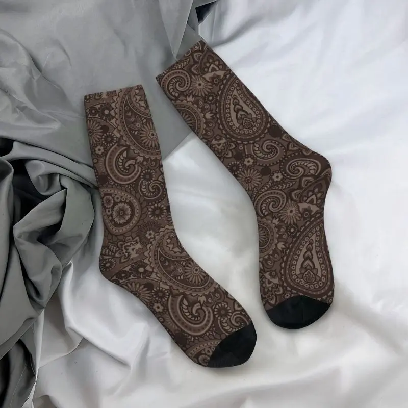 Kaus Kaki Gaun Motif Pita Paisley Gaya Bohemian Pria Fashion Kaus Kaki Kru Cetak 3D Hangat Nyaman Uniseks