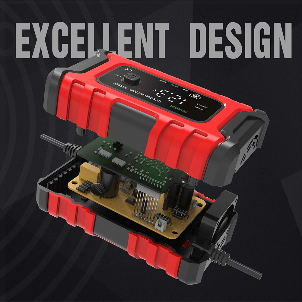 Cargador de batería de coche completamente automático, 12V, 6A, carga rápida inteligente para AGM GEL, húmedo, seco, plomo ácido, pantalla LCD Digital