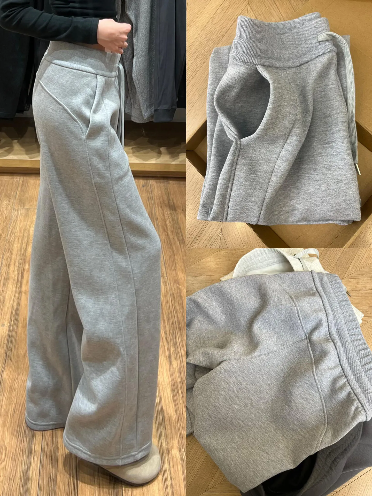 

Светло-серые женские спортивные брюки с высокой талией, свободного кроя, в стиле lazy style, струящиеся, стройнящие, повседневные, прямые, спортивные штаны