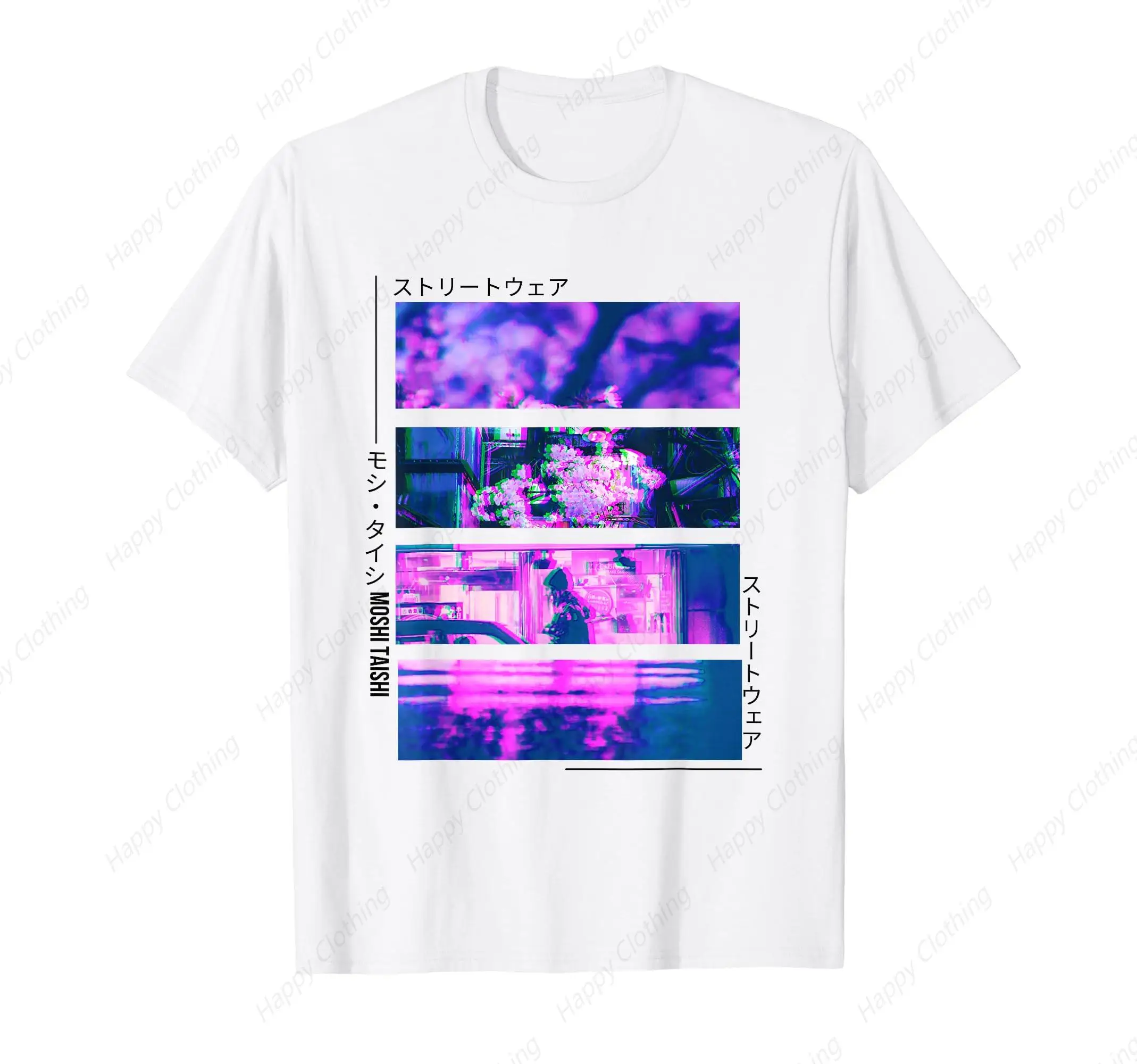 Japanese Glitch Cyberpunk Tokyo Streetwear Aesthetic Oversized Graphic Tees Y2k Vintage Tees Y2K Print Streetwear T-Shirt