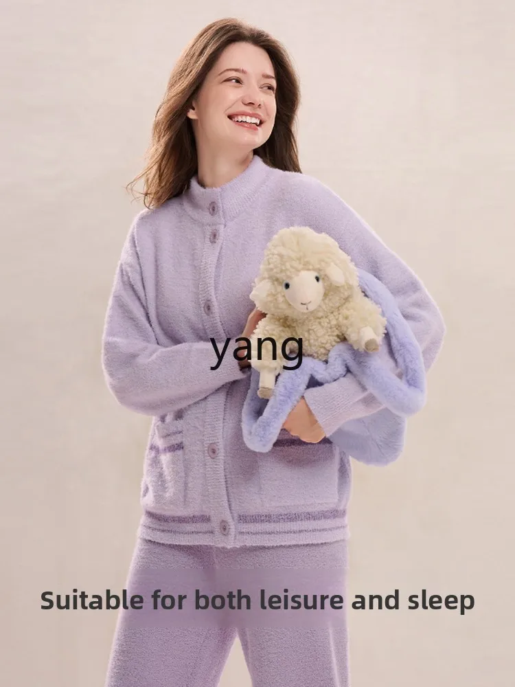 LMM round neck open placket long sleeve trousers set loungewear women's living clothes