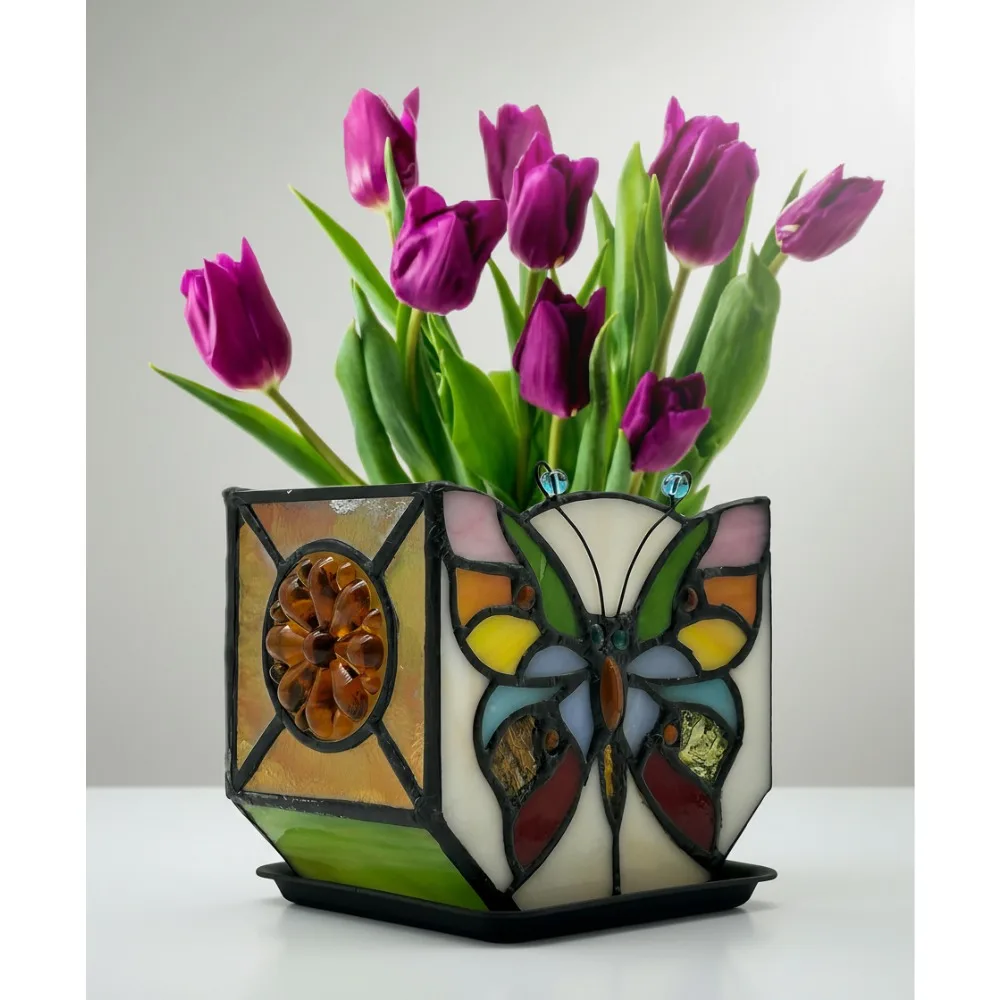 

Витражная кашпо-бабочка ручной работы с дренажем, милый горшок для комнатных растений для домашнего декора суккулентов