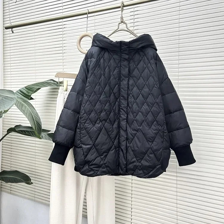 Women Light White Duck Down Jacket Casual Loose Over Size Autumn Winter Outwear with Hood Coat 2024 New Winter Coat Women