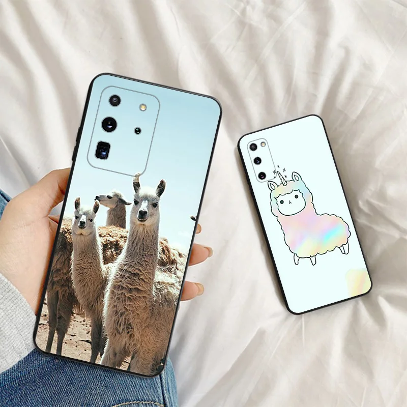 Schattige Alpaca Lama Siliconen Zwarte Telefoonhoesjes Voor Samsung Galaxy S23 S24 Ultra S22 S21 S20 Fe Plus Note20 S10 5G E Lite Hoes