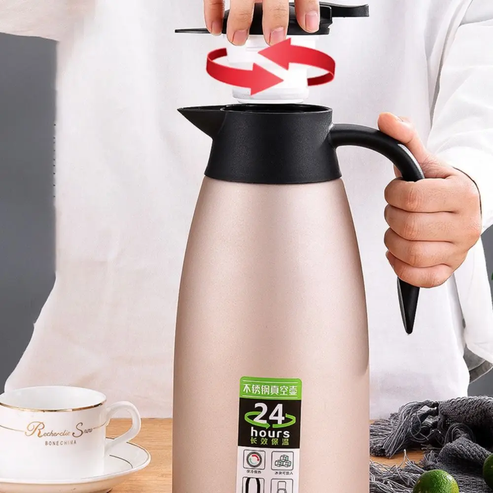 

2 L Thermal Coffee Pot 304 Stainless Steel Double Layer Vacuum Flasks Large Capacity Dustproof Thermos Water Kettle Living Room