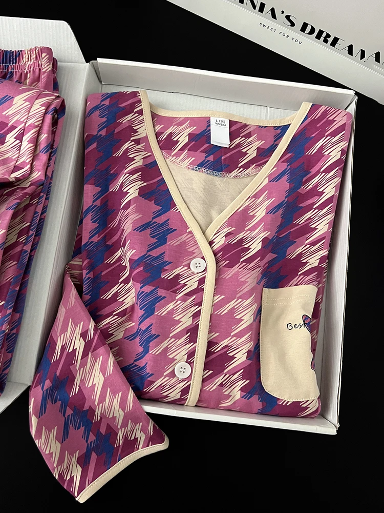 

Pure Cotton Long Sleeve Leopard Print Sleepwear Women's Spring Autumn New Arrival Home Clothes Gift Box Set Rouje Londe