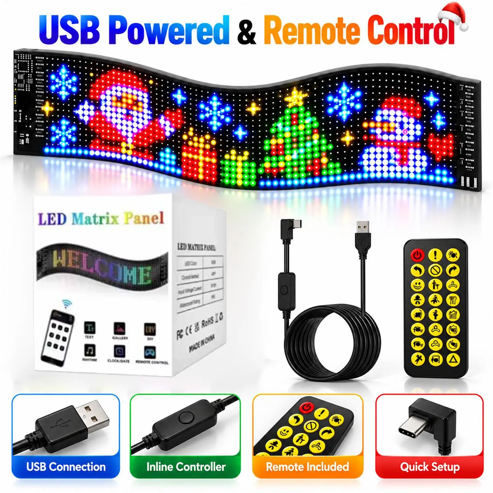Car Pixel Christmas Lights Flexible App Controlled LED Matrix Display DIY Animation Screen for Vehicle Shop Hotel Bar Decor
