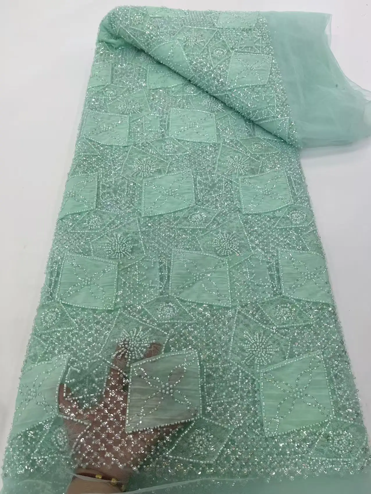 Afrikaanse luxe pailletten Nigeriaanse kant stoffen Hoge kwaliteit kralen kant Franse kant stof voor trouwjurk