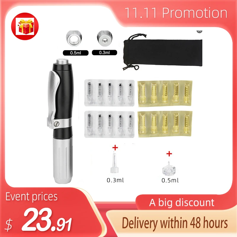 

Black Silver 0.3 ML Pressurized Pen High Pressure Hyaluronic Acid Pen Filler Atomizer Anti-Aging Lips Facial Hyaluronic Acid Gun