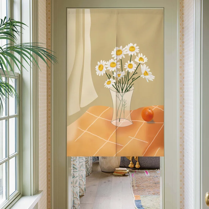 Fresh green plants changing room Curtain Privacy Partition Doorway Curtains Kitchen Entrance Noren Linen Hanging Half-curtain
