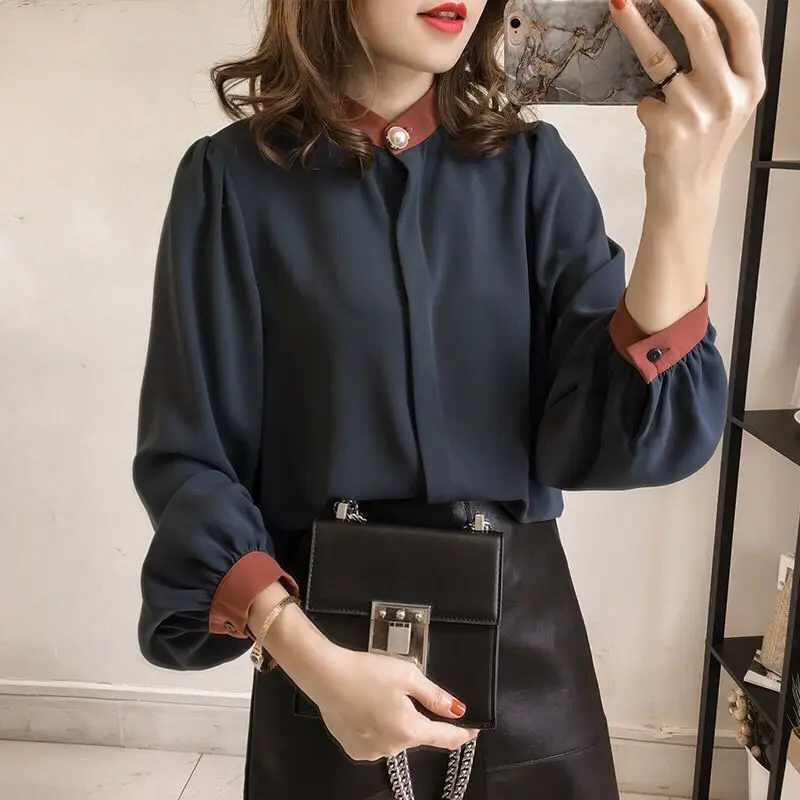 

Spring Faion Korean Sle plus Size Women's irt Hong Kong Sle Loose Long Sve Chiffon Retro New Arrival