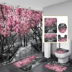 1/4 piece cherry blossom simple pattern waterproof shower curtain or waterproof anti-slip shower curtain set, free 12 hooks