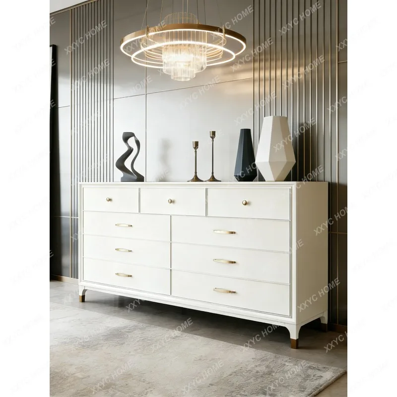 Solid wood master bedroom modern minimalist light luxury living room wall-mounted storage console cabinet