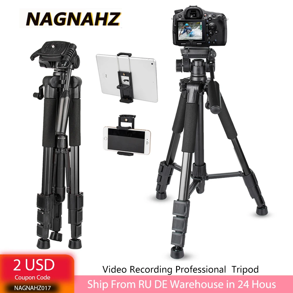 67in Camera Tripod Professional Photography Tripod Stand with Phone Holder Portable Travel Tripe for Canon Sony Nikon Cameras