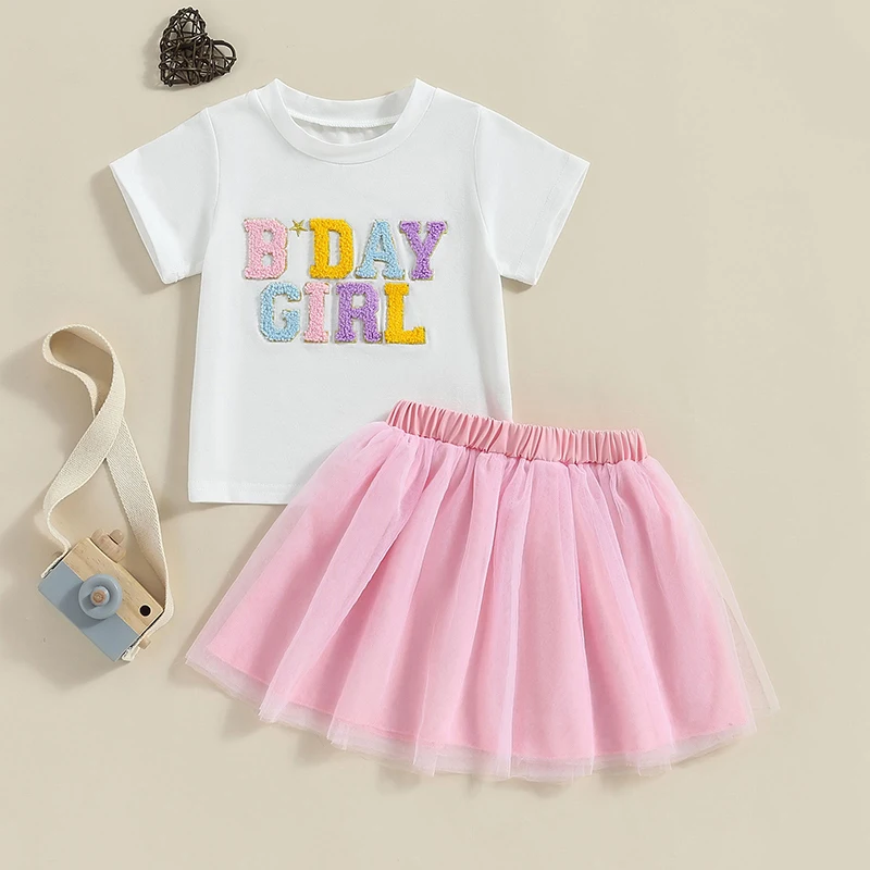 Toddler Girl Birthday Outfits Cute Embroidery TShirt Tulle Tutu Skirt Set 1 2 3 4 5 6 Year Old Girls Birthday Gifts