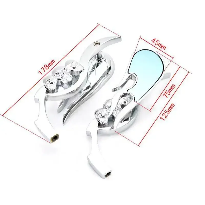 Pair For Harley Dyna Softail Sportster Road King Chrome Skull Flame Rearview Mirrors 8mm10mm