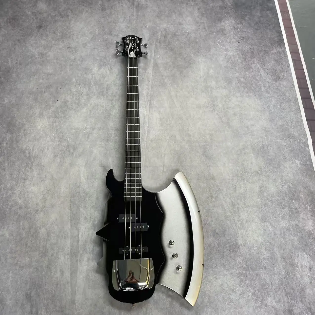 Electric Bass 4 Chord Axe Bass, High Gloss Black Body, Realistic Shipping Picture, Order Now, In Stock