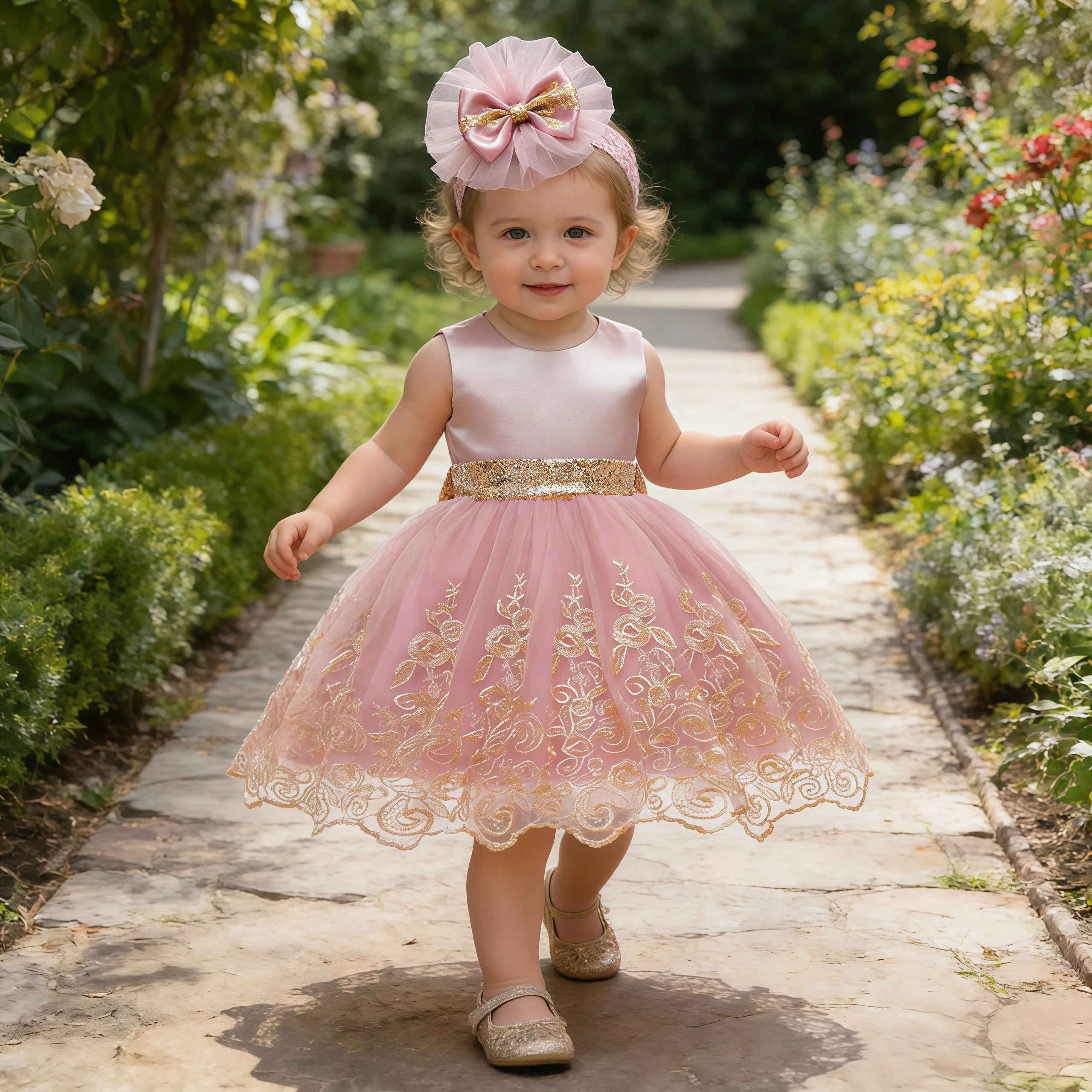 Kids Lace V Back Princess Dress Headwear Cute Baby Girls 1 Year Birthday Party Newborns Wedding Formal Baptism Tutu Vestidos