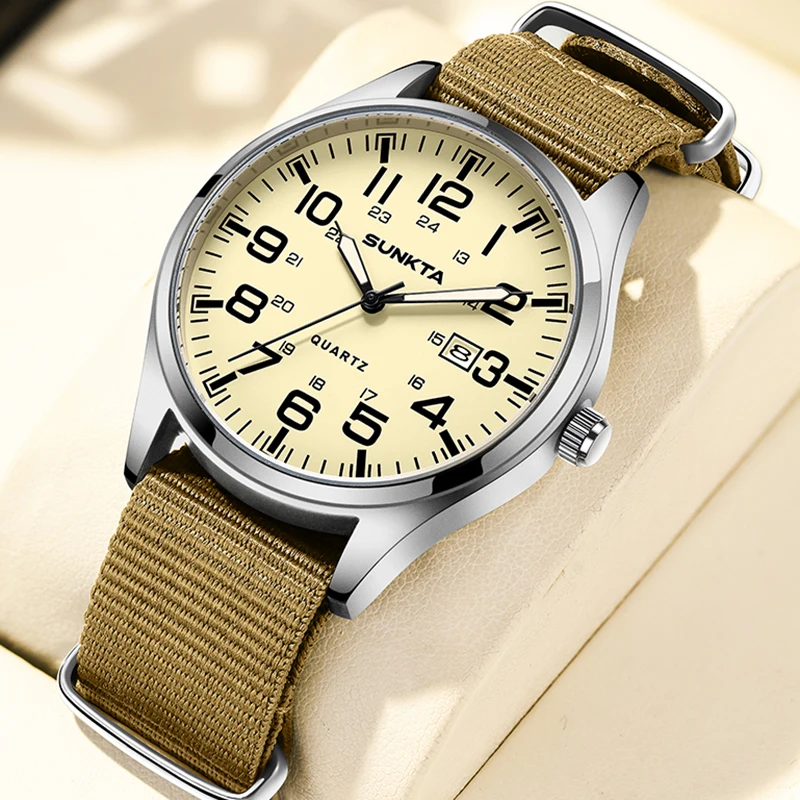 

SUNKTA Men Watch Fashion Original Brand Luxury Nylon Strap Luminous Waterproof Watch Men Casual Army Military Quartz Chronograph