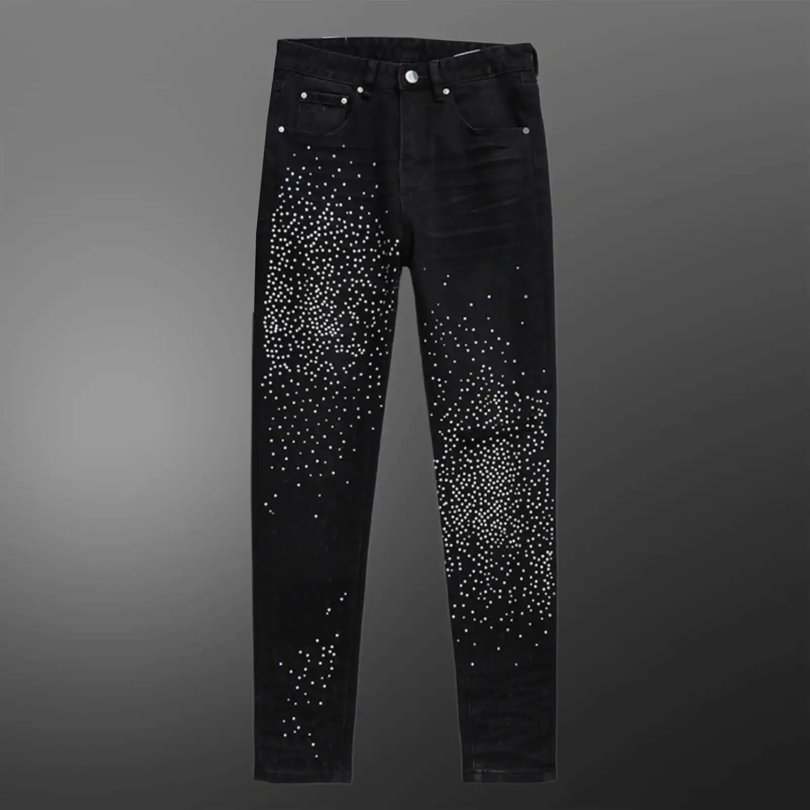 European Style Black Hot Drilling Jeans Male Masculina Jeans For Men Streetwear Hip Hop Style Elastic Pantalon Vaqueros Hombre
