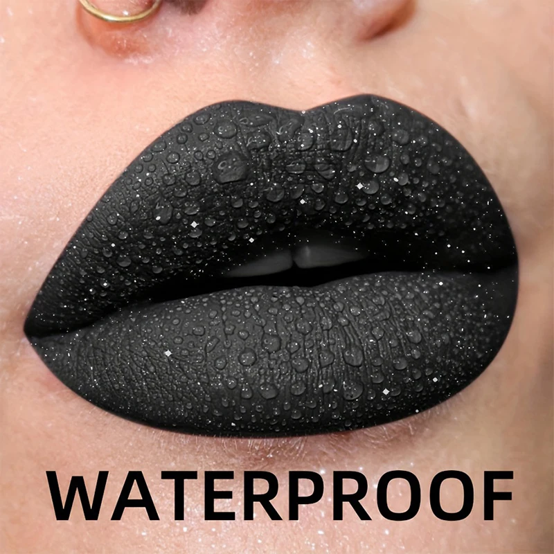 Waterproof Glitter Lipstick Sexy Black Lip Gloss Shiny Lip Tint Cosmetics Halloween Lips Makeup