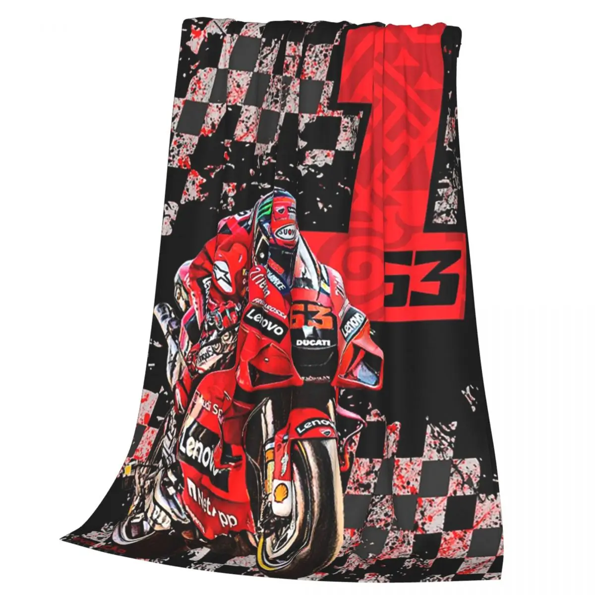 Francesco Bagnaia Number 1 MotoGP Racing Flag Blanket Flannel Throw Blanket Plush for Bed Living room Picnic Travel Home Sofa
