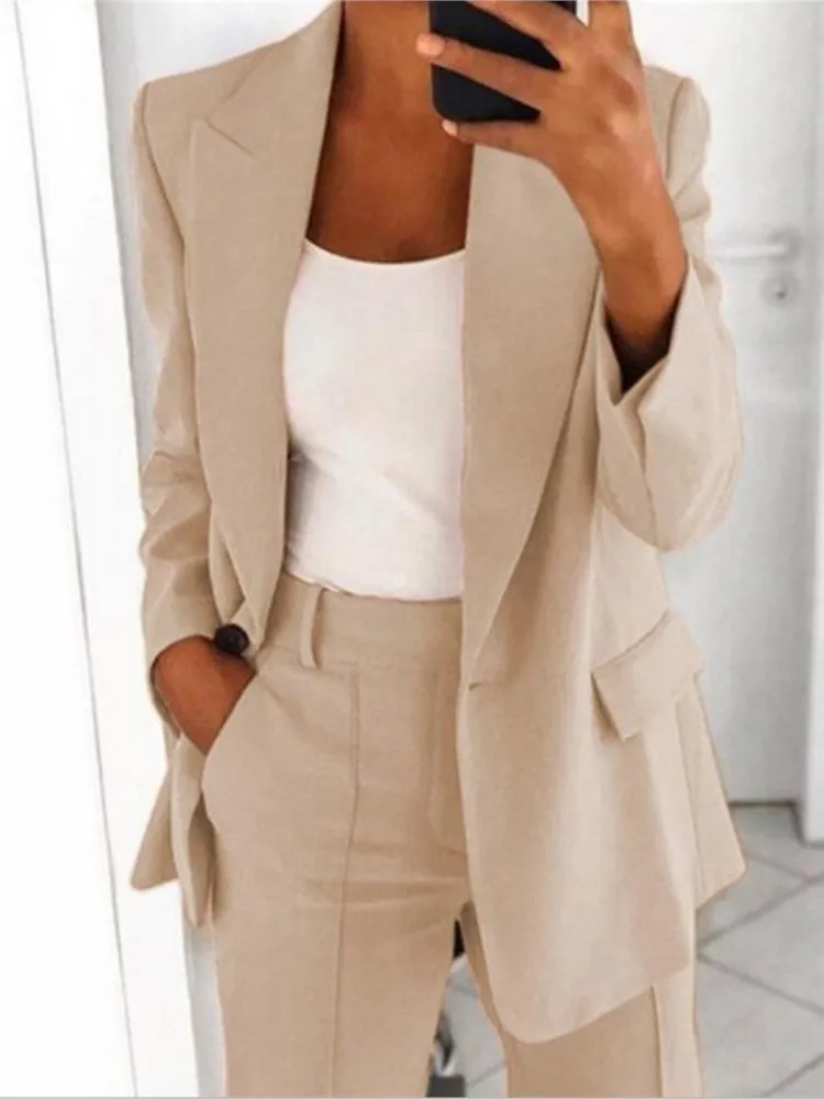 Casual Langarm Anzug Outwear Büro Dame Frühling Herbst Mode Elegante Solide Drehen Unten Kragen Blazer Mäntel Für Frauen 2023 Top