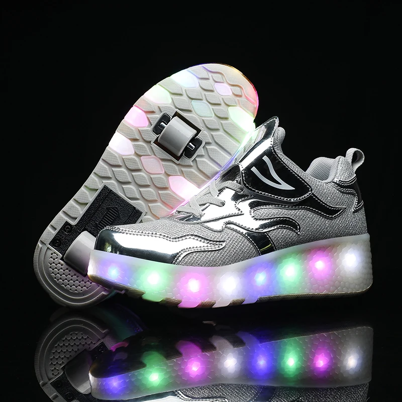 Trendy LED Light Rechargeable Kids Roller Skate Shoes 2 Wheels Fashion Boys Girls Gift Casual Outdoor Sports Running Sneakers