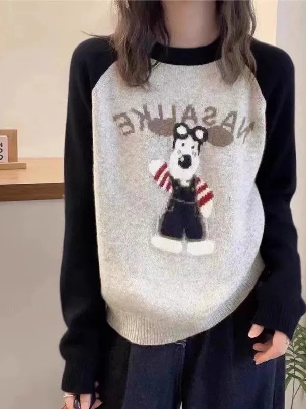 

Cartoon Knitted Long Sve round Ne oulder Insertion Women's Sweater Middle And High School Students Inner Wear Big Chil...