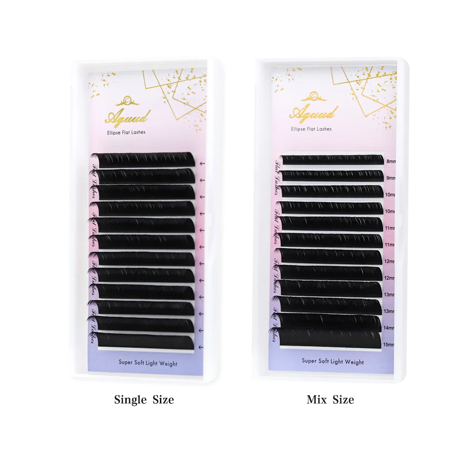 Ultra Soft Ellipse Cashmere Eyelashes Faux Mink Dark Black Flat Classic Lashes 0.15mm 0.20mm Split Tips Natural Lash Extensions