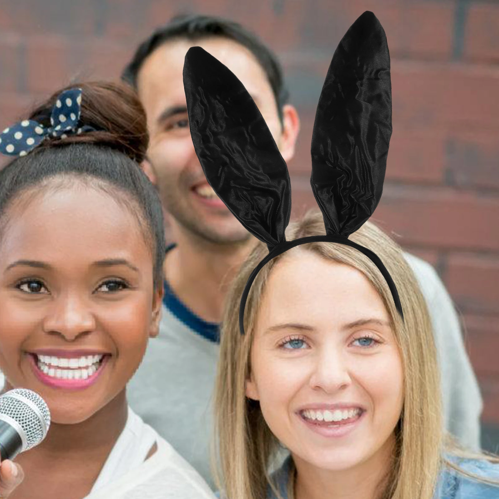 

2Pcs Bunny Ear Headbands Black Satin Rabbit Hairband Creative Hair Hoop Party Cosplay Accessory Rabbit Headbands