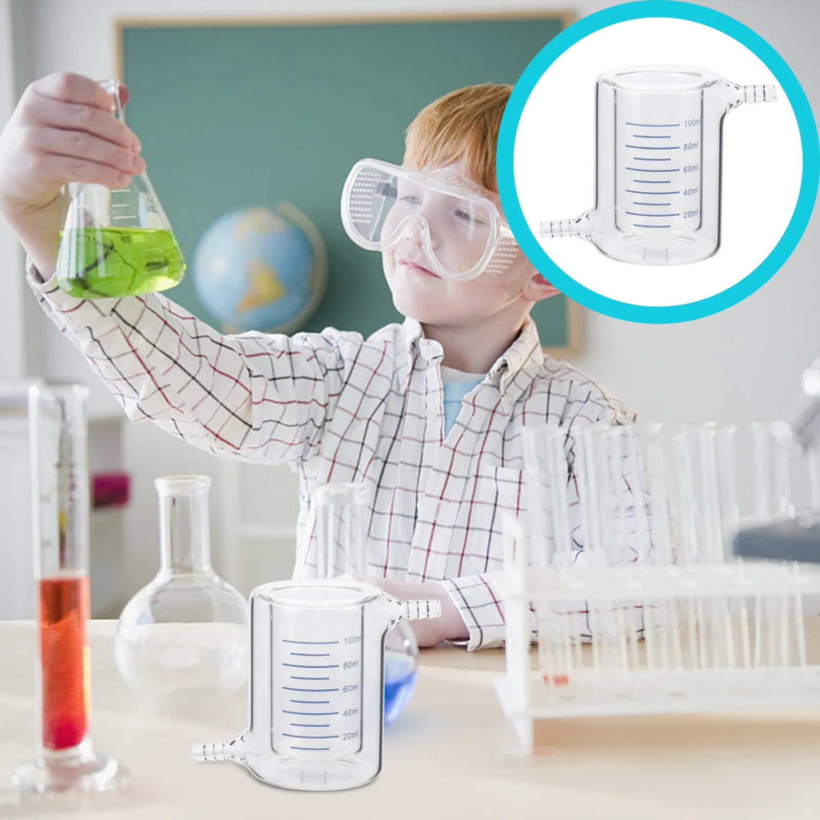 1Pcs Double Layer Borosilicate Glass Beaker Jacketed Laboratory Science Experiment Photocatalytic Reactor Measuring Cup