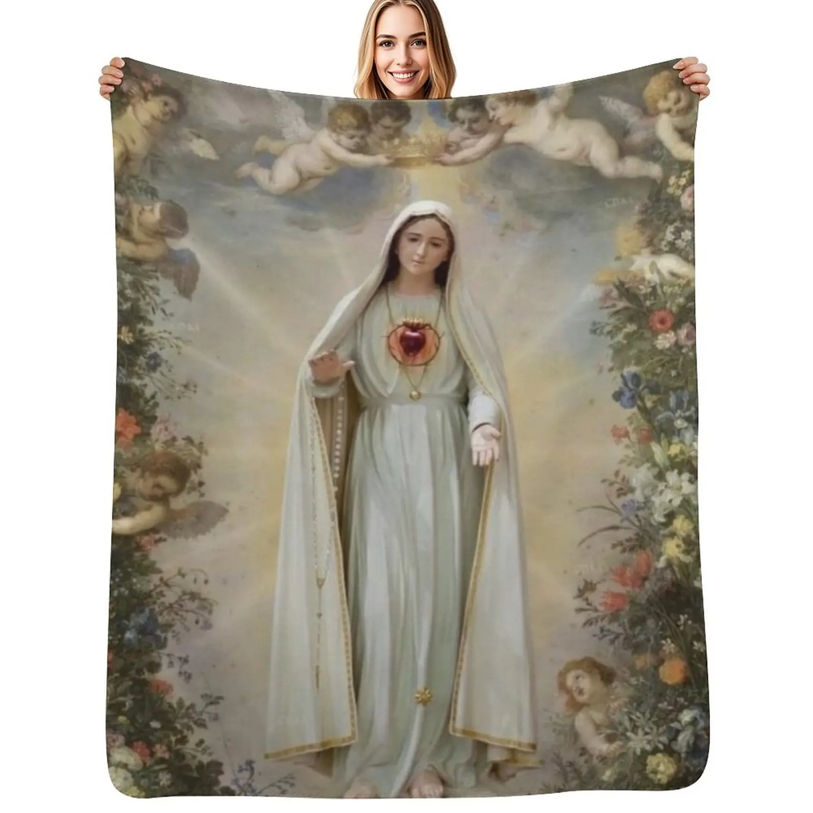 Virgin Mary Immaculate Heart of Mary Mother of God Our Lady Throw Blanket Easy Care Comfortable Blanket for Couch