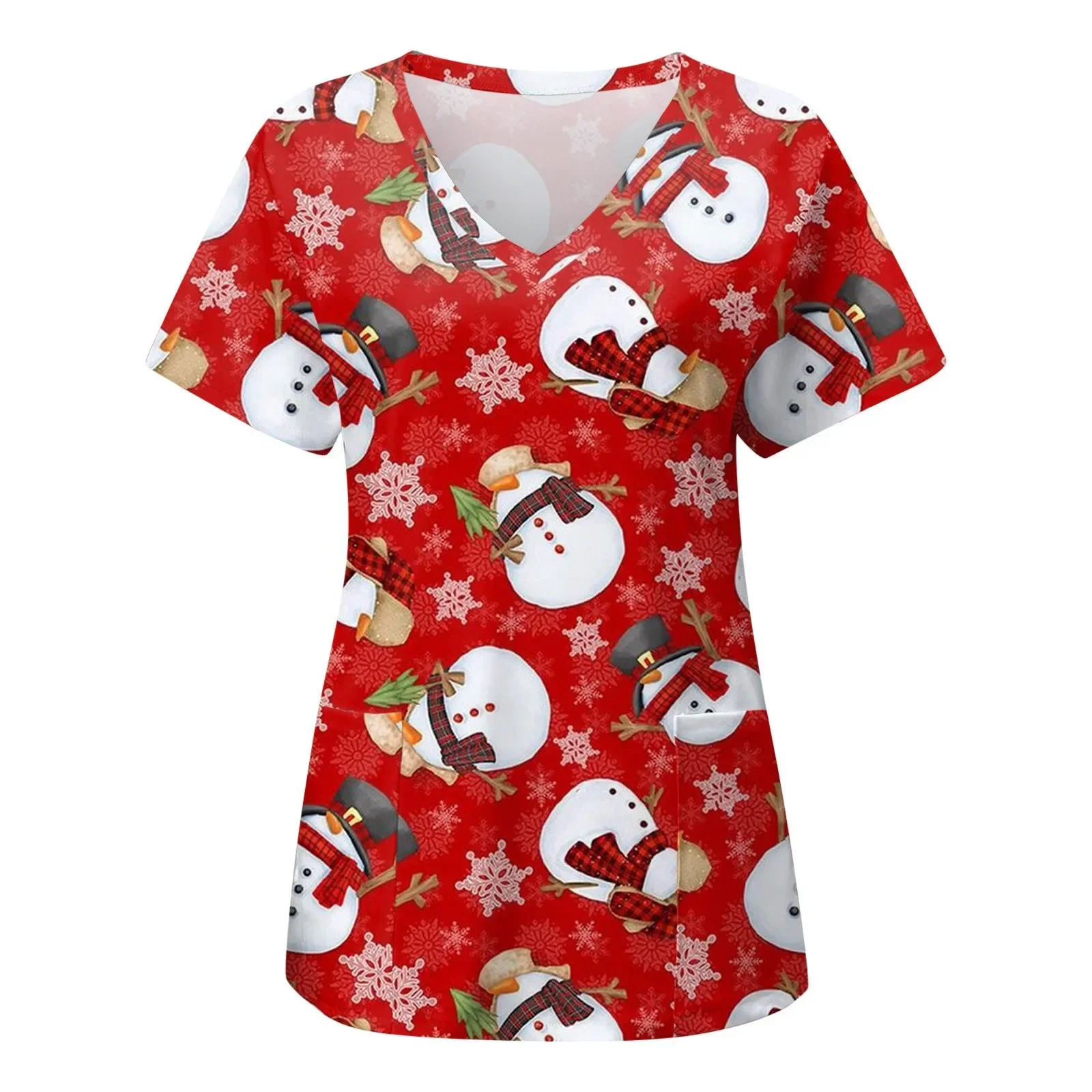

Christmas Snowman Nurse Uniforms Women Carer Tops Short Sleeve Pet Groom Scrub Uniform Clinic Uniforme De Enfermera Para Mujer