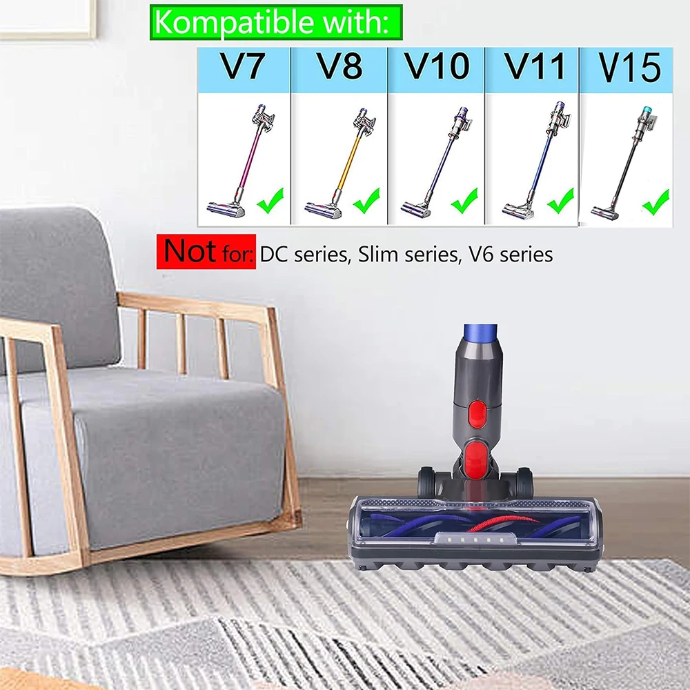 Насадка для пылесоса Dyson V7 V8 V10 V11 V15, сменная насадка с передней подсветкой для твердых полов и ковров