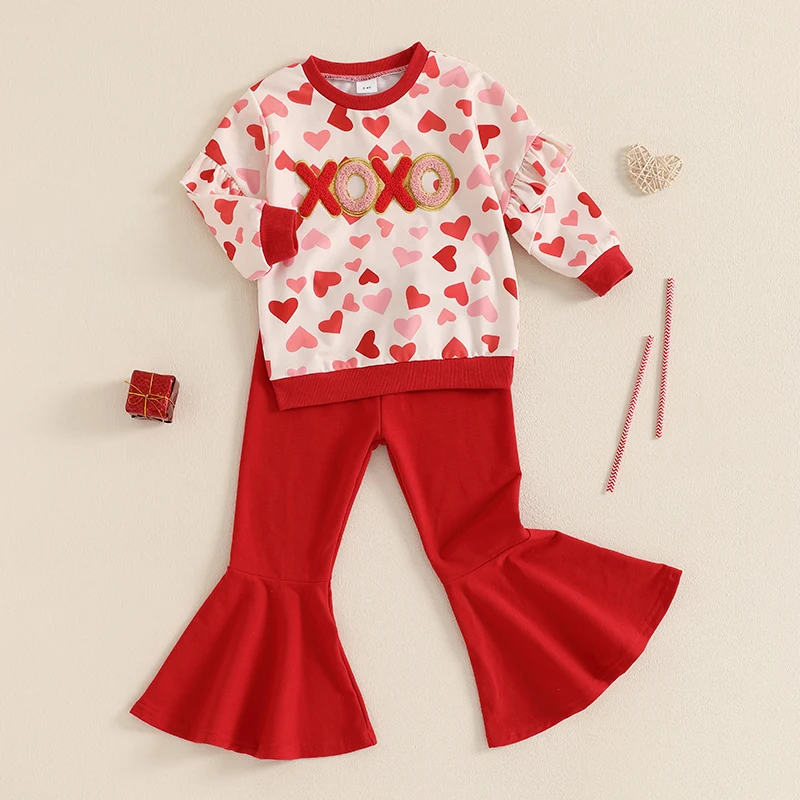 Baby Girl Valentine s Day Heart Print Long Sleeve Romper Tutu Skirt Set Infant Clothing for Holiday Party