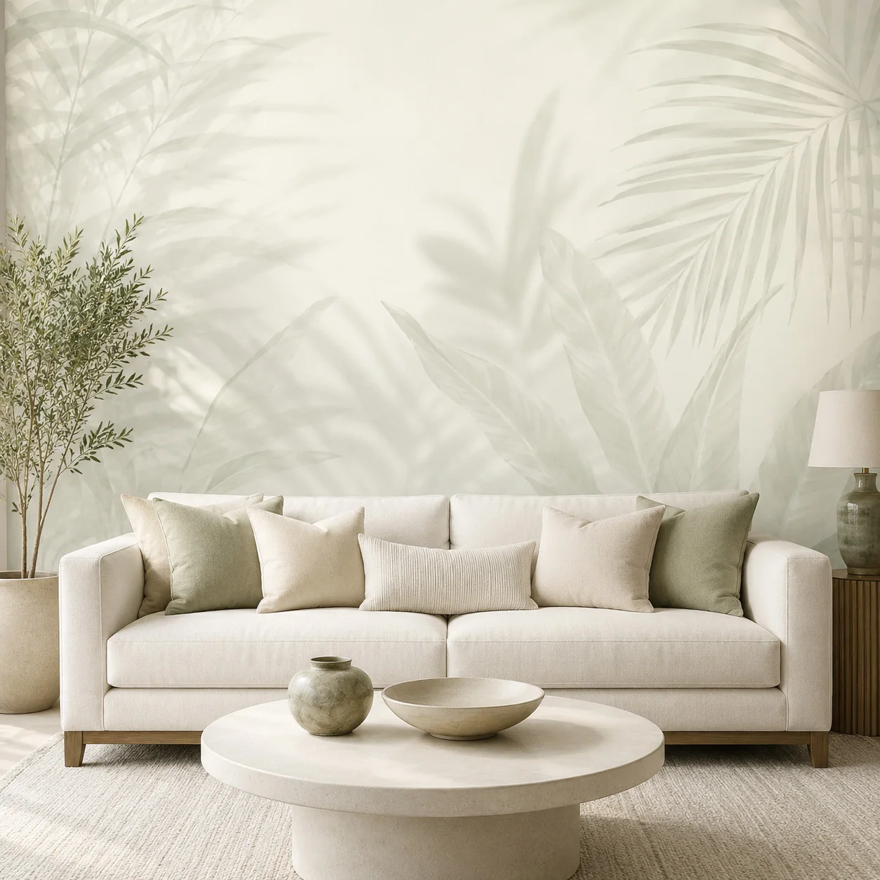 Neutral Tropical Leaf Self Adhesive Wallpaper Beige Palm Shadow Mural Peel and Stick Living Room Bedroom Home Decor Wall Art DIY