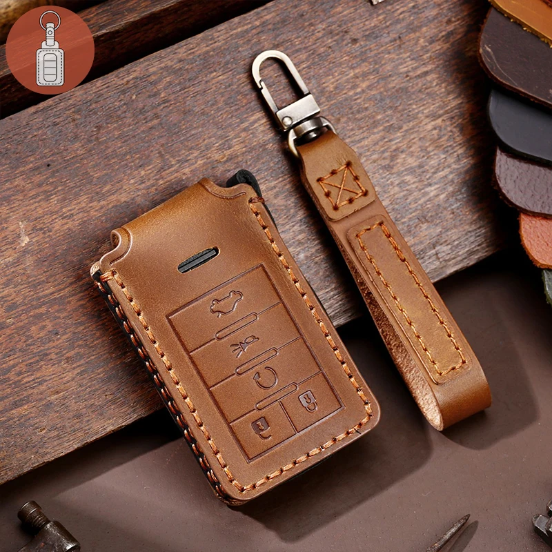 Leather Car Key Case Cover Fob for Cadillac Srx 2008 4 Button Accessories Sls Seville Xts Ats Cts Keychain Holder Keyring Shell