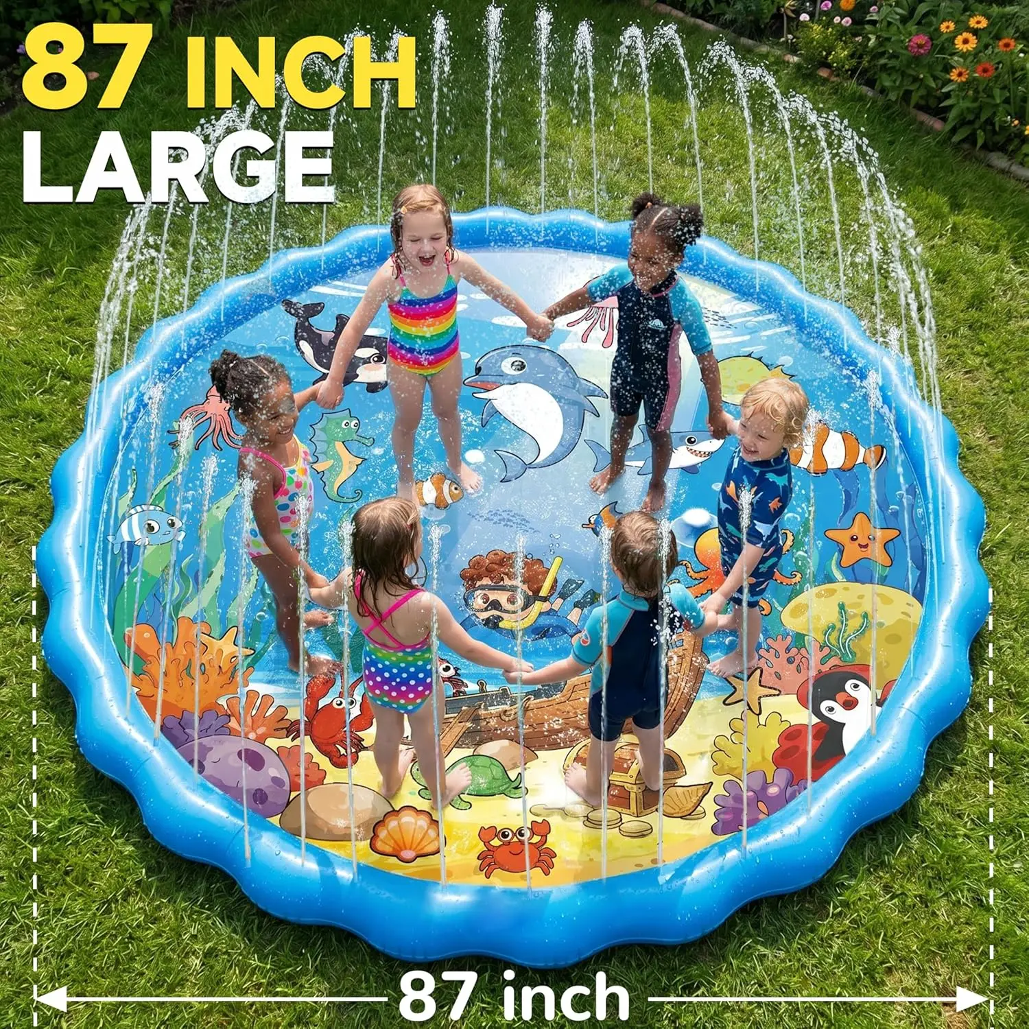 Kiddie Sprinkler Pool PVC Material Large Size Non-Slip Summer Blue