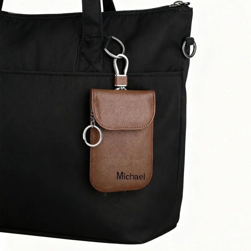 Personalisierter Faraday-Autoschlüsselanhänger in Macaron-Farben, Diebstahlschutz RFID-Signalblockierende Tasche für Weihnachtsgeschenke – Detail 2