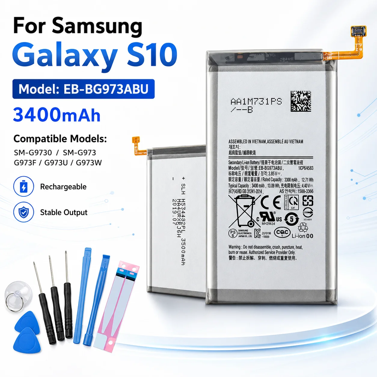 Brand New EB-BG973ABU Internal Battery Complete Free Disassembly Tool Kit Compatible Samsung S10 All Global Versions