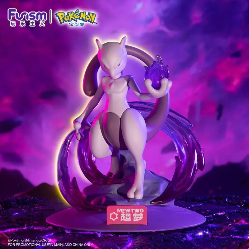 Genuíno Pokémon Desktop ornamento, tamanho pequeno série figura, Mewtwo e Meow, presente Trendy Play