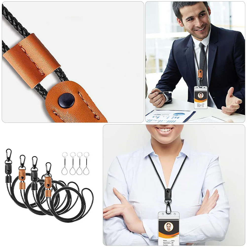 

4Sets Adjustable Id Card Lanyards Multi-Function Badge Hanging Ropes Portable Classic Key Chains for Office