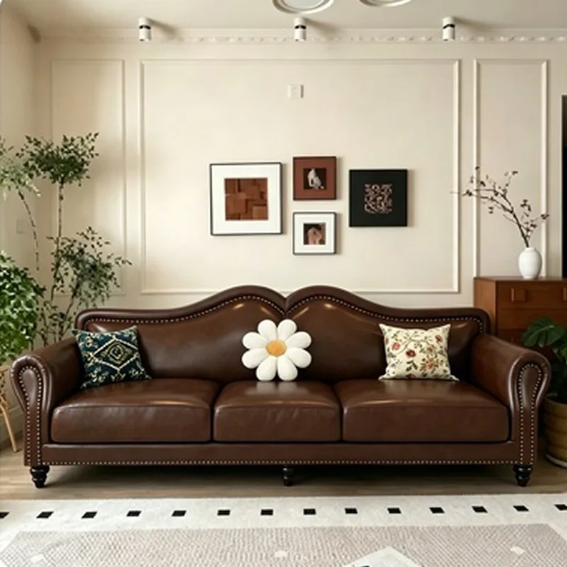 

Leather sofa small apartment living room straight row four people sofa three people