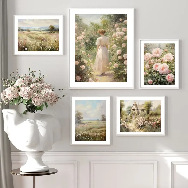Vintage 19th Century Art Oil Painting Landscape English Countryside Canvas Print Botanical Wall Pictures For Living Room Decor